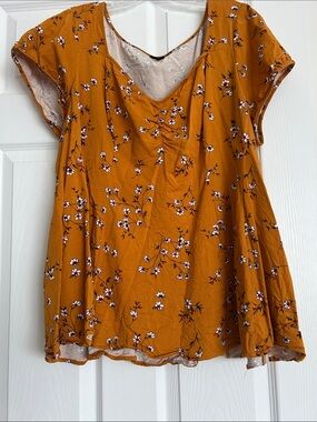 torrid Mustard Floral Short-Sleeve Tunic Top
